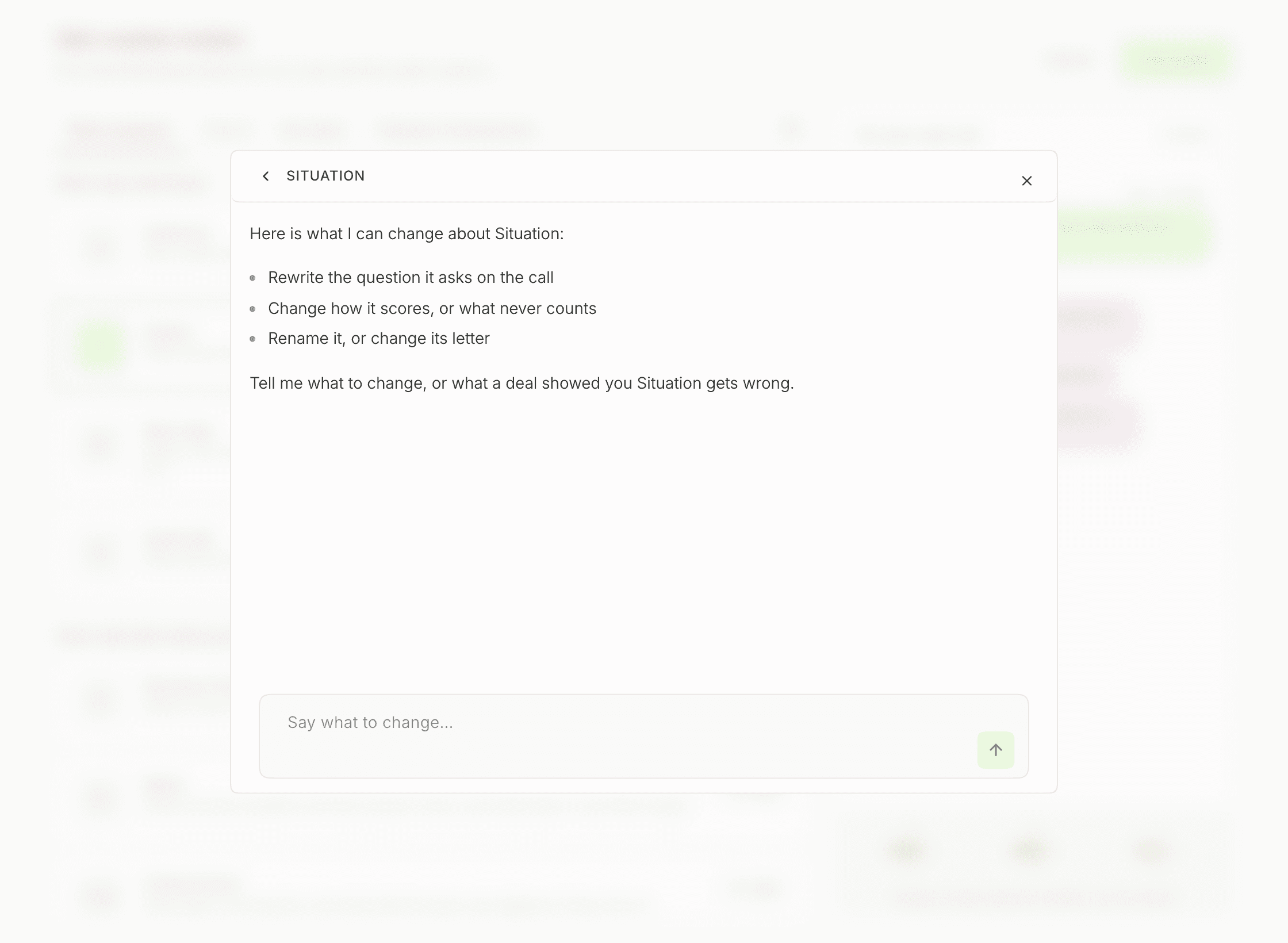 Edit with AI open on Situation: Backdrop's list of what it can change, and a composer reading Say what to change