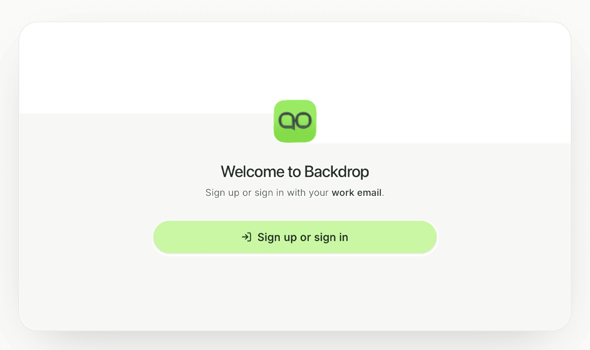 Backdrop's welcome screen with the Sign up or sign in button